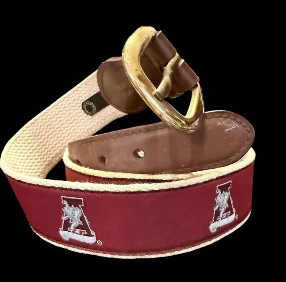 Alabama Crimson Tide Woven Ribbon Belt Brass Buckle Roll Tide Sz. 38